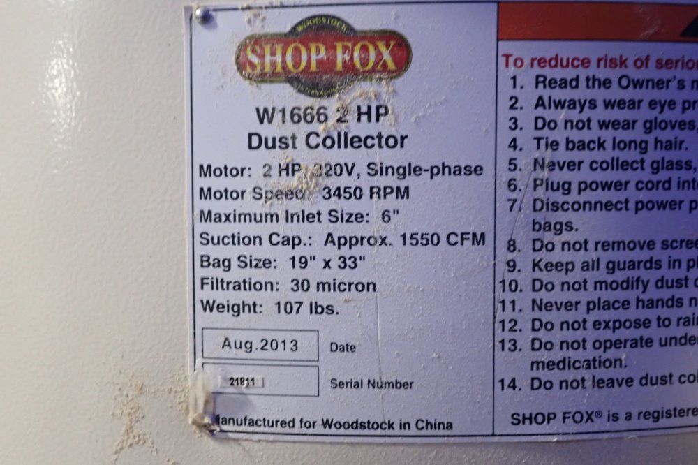 Woodstock International/shop Fox Dust Collector