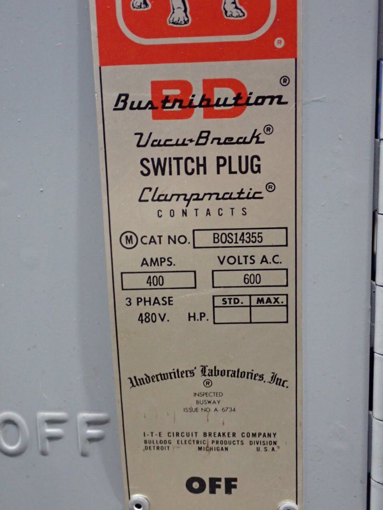 Bull Dog 400 Amps Bos14355 Bus Plug - Bos14355
