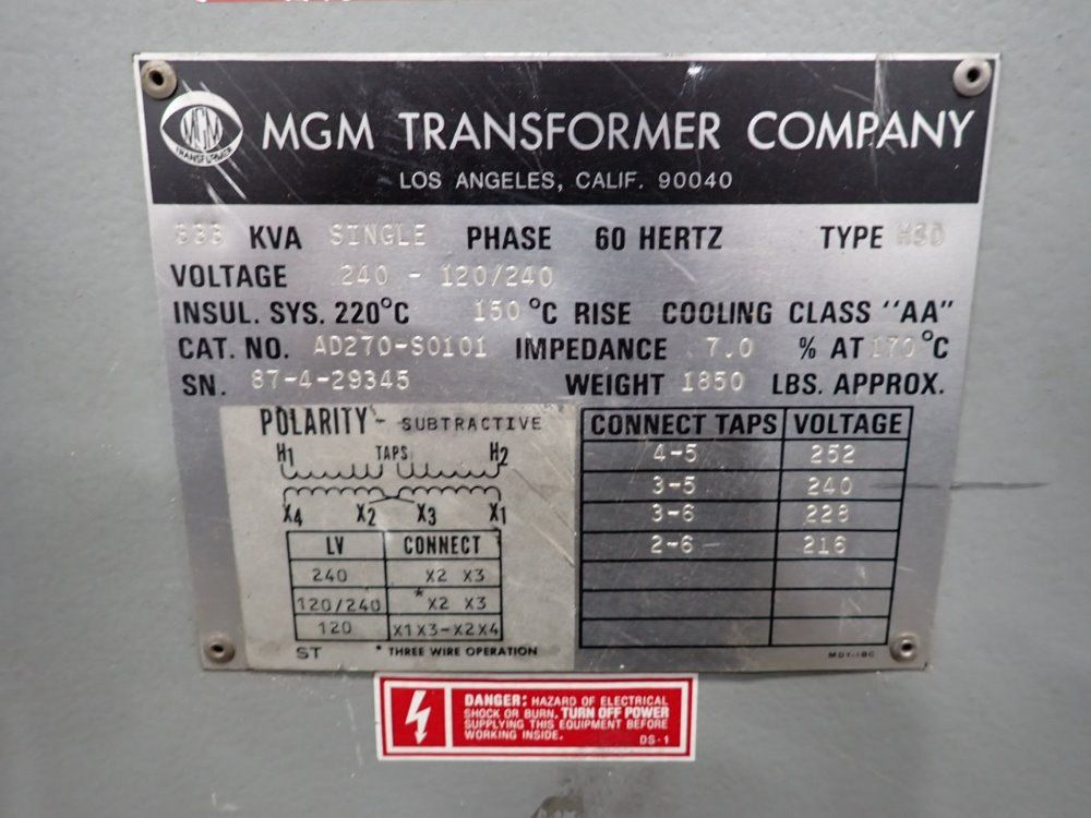 Mgm Transformer Company 333kva Transformer - Ad270-s0101
