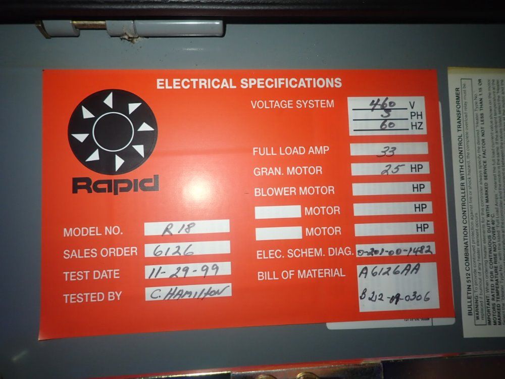Rapid Granulator 25 Hp Granulator - 1418