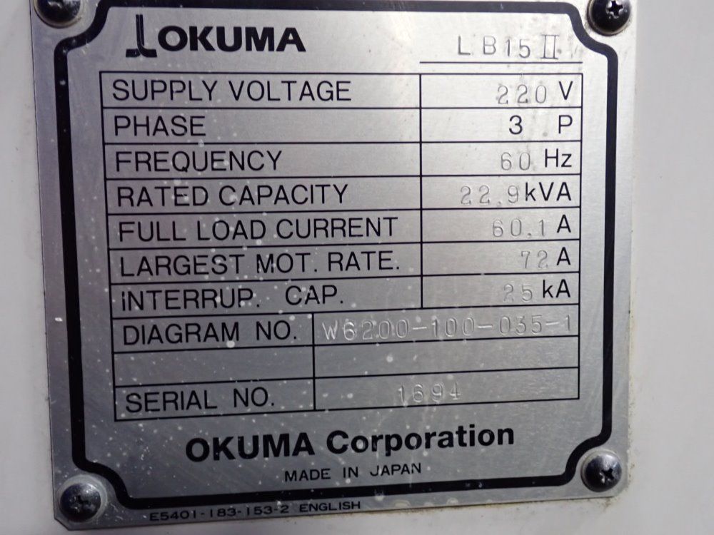 Okuma Lb15ii Cnc Lathe - Lb15ii