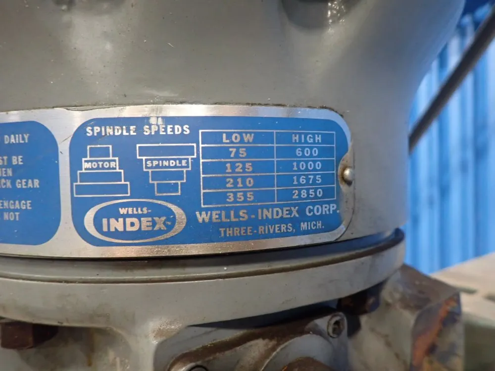 Wells Index 1hp/1.6a Vertical Milling Machine - 747