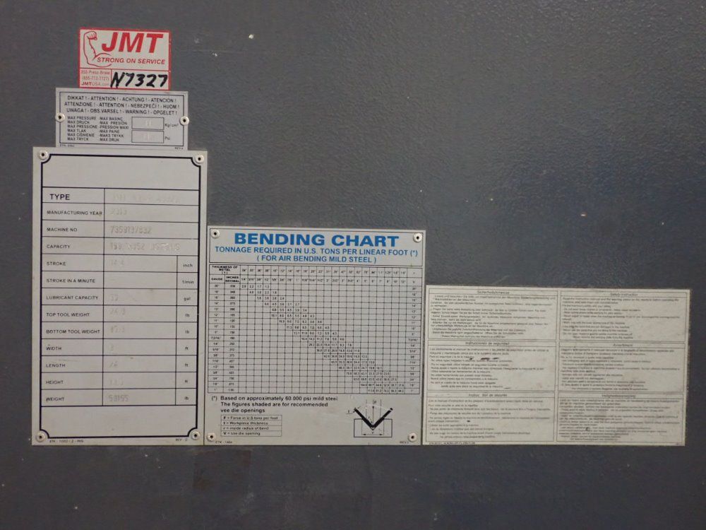 Jmt 352 Ton, 14" St, 146" Frame To Frame, 24" Daylight Cnc Press Brake - Ad-r 43320
