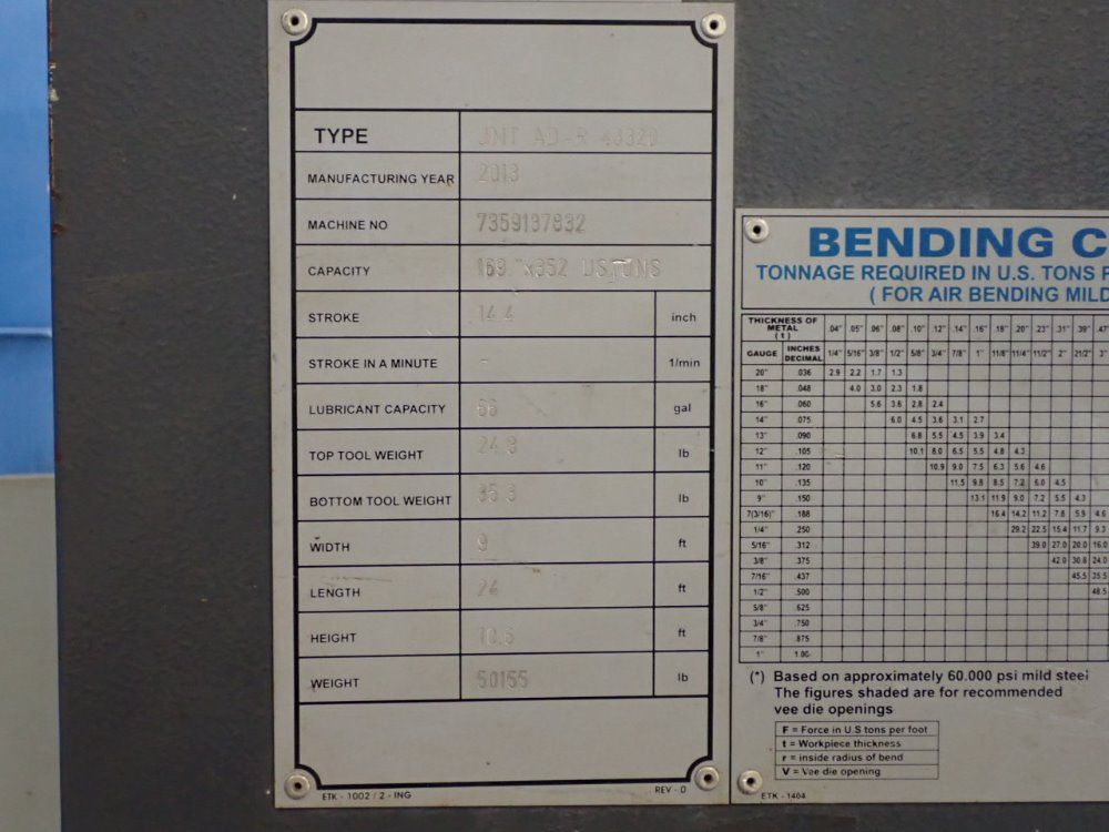 Jmt 352 Ton, 14" St, 146" Frame To Frame, 24" Daylight Cnc Press Brake - Ad-r 43320