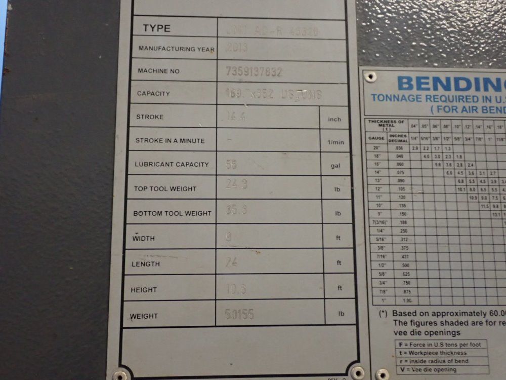 Jmt 352 Ton, 14" St, 146" Frame To Frame, 24" Daylight Cnc Press Brake - Ad-r 43320