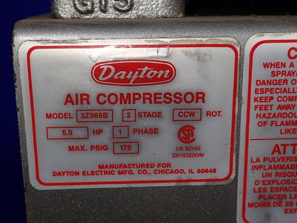 Dayton 5 Hp Air Compressor - 3z966b