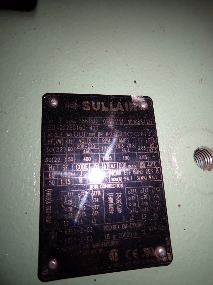 Sullair 30 Hp Air Compressor - 2200/2207v/a