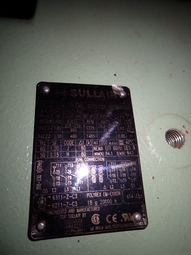 Sullair 30 Hp Air Compressor - 2200/2207v/a