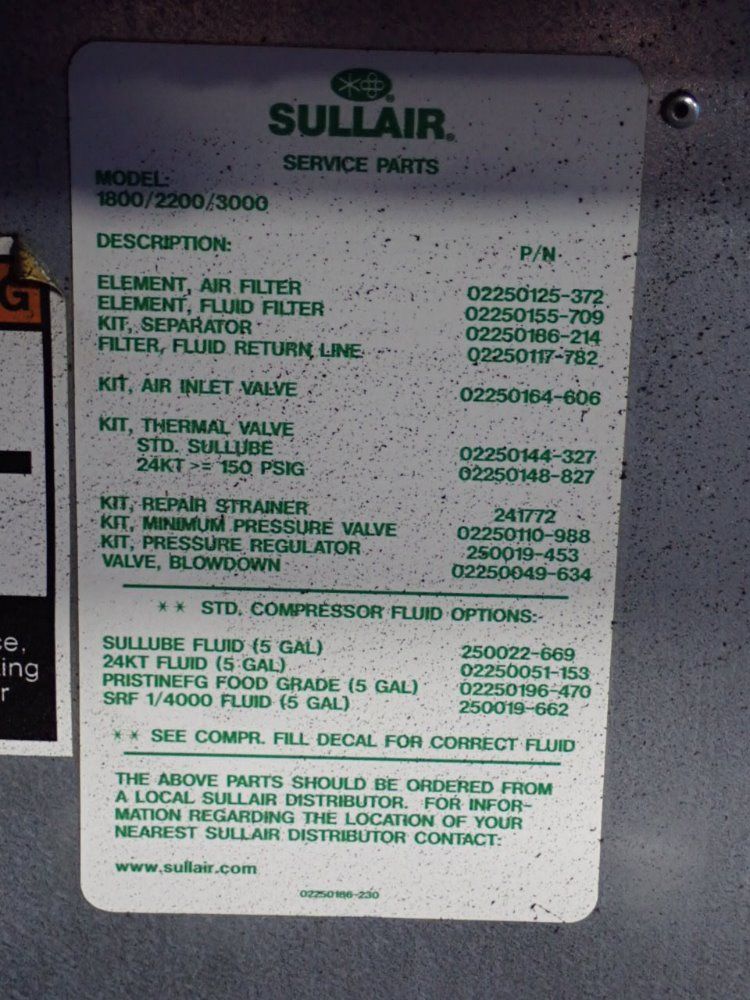 Sullair 30 Hp Air Compressor - 2200/2207v/a