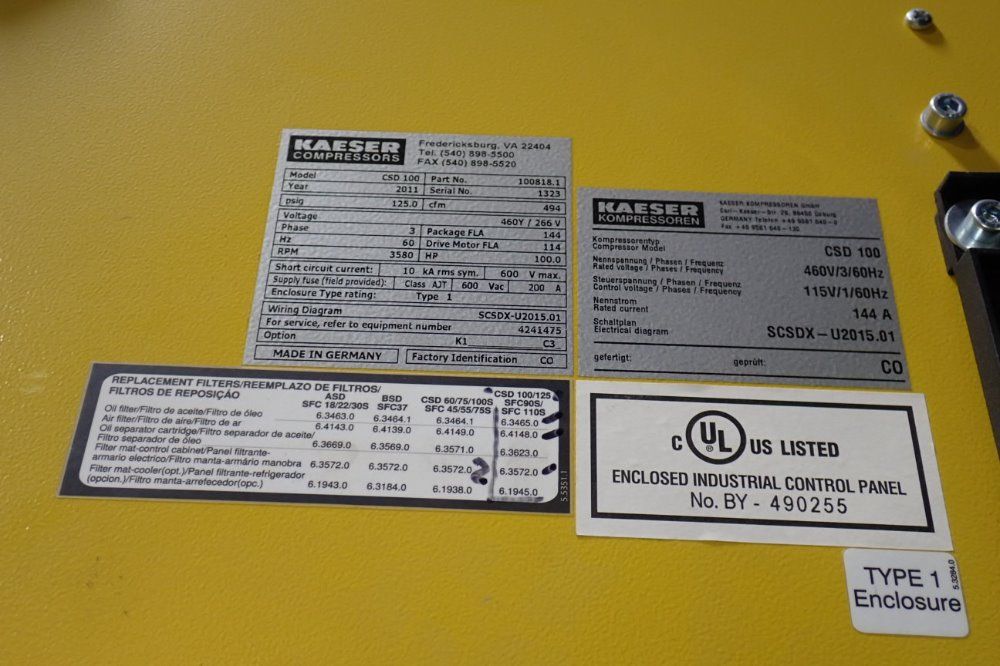 Kaeser 100 Hp Csd100 Air Compressor - Csd100