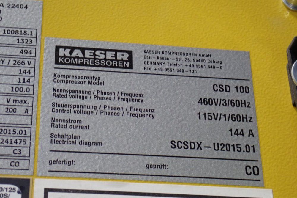Kaeser 100 Hp Csd100 Air Compressor - Csd100