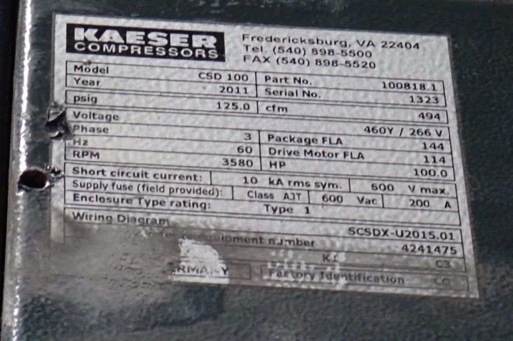 Kaeser 100 Hp Csd100 Air Compressor - Csd100