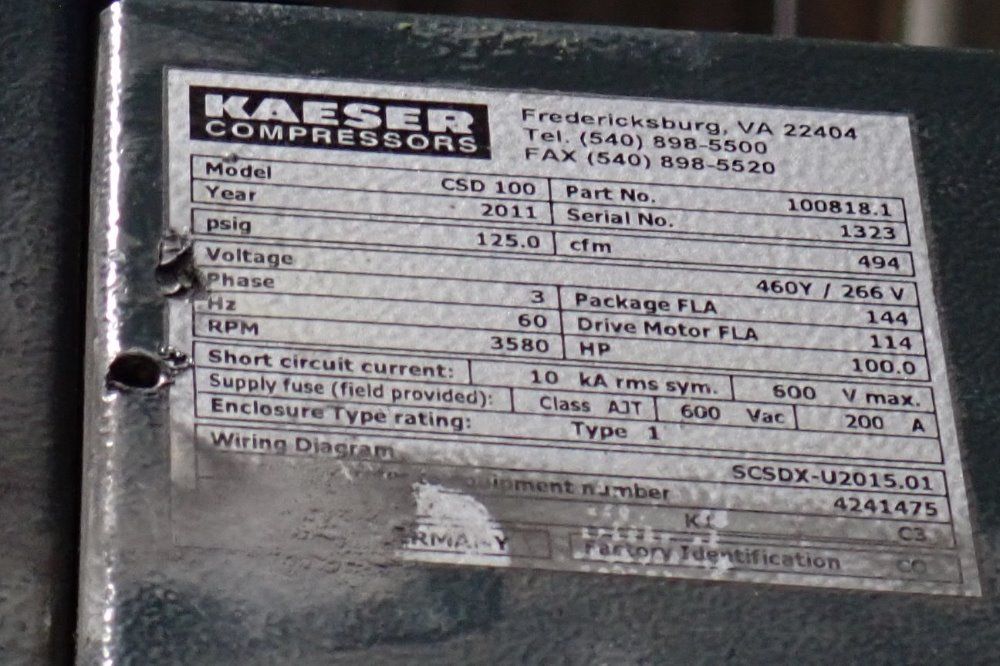 Kaeser 100 Hp Csd100 Air Compressor - Csd100