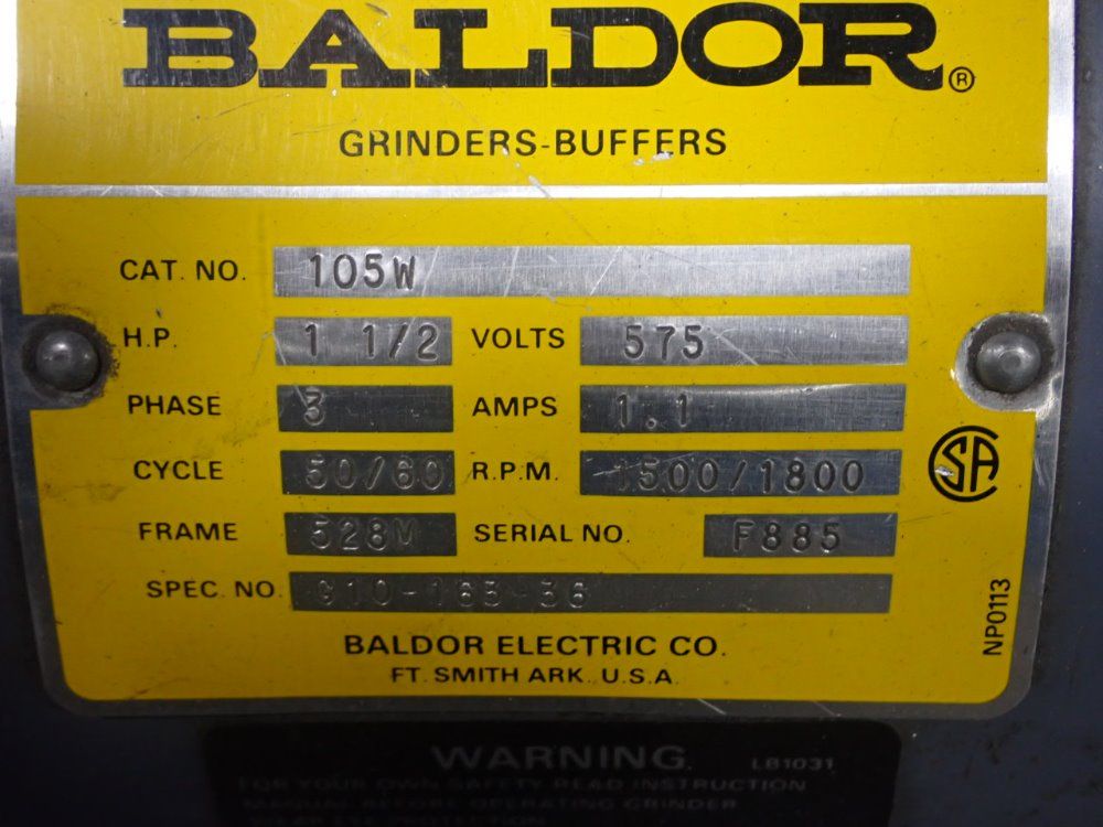 Baldor 10" Dia Pedestal Grinder - 105w