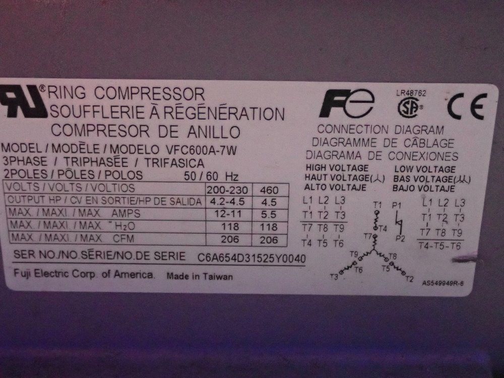 Fuji 4 1/2 Hp Vacuum Pump - Vfc600a-7w