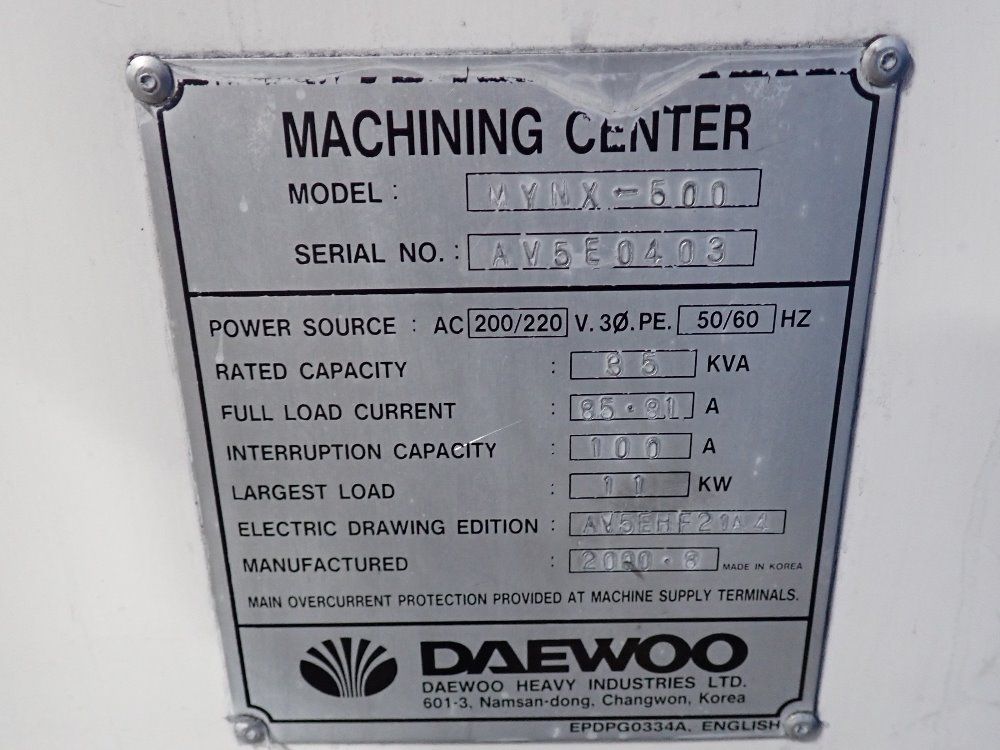 Daewoo 19 1/2" X 47" Cnc Vmc - Mynx-50