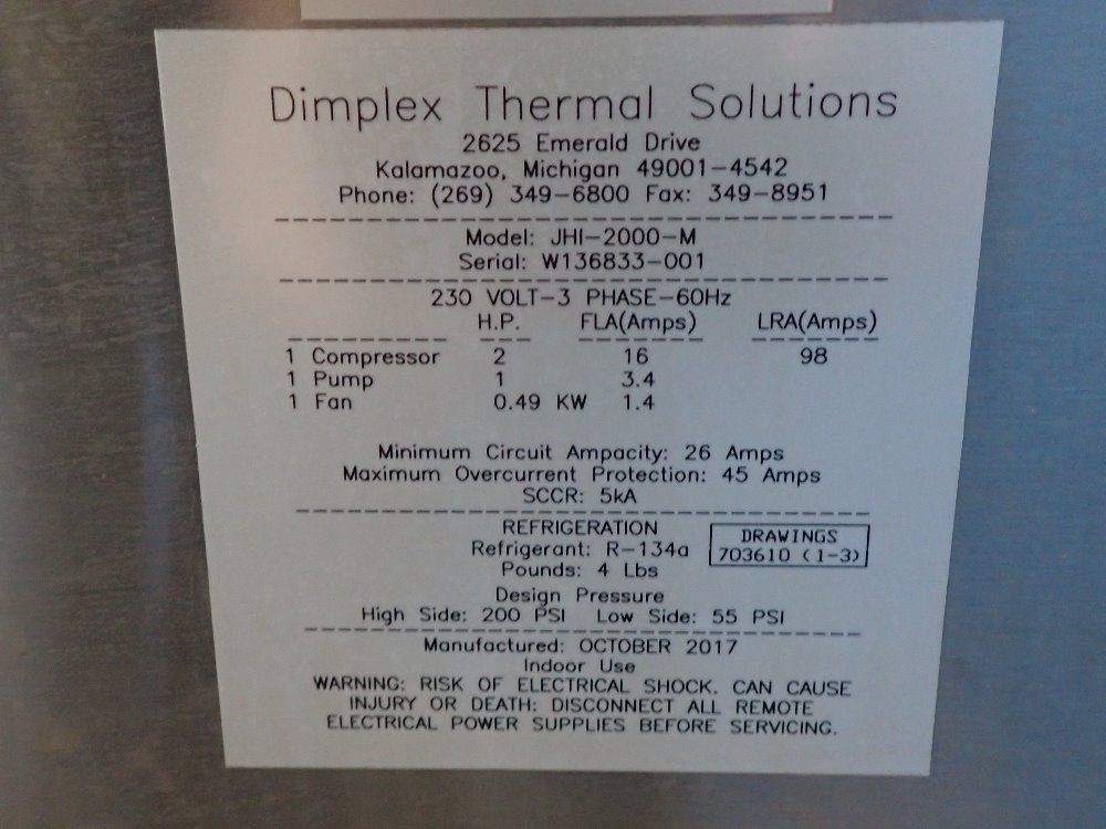Dimplex Thermal Solutions 200 Psi Portable Chiller - Jhi-2000-m