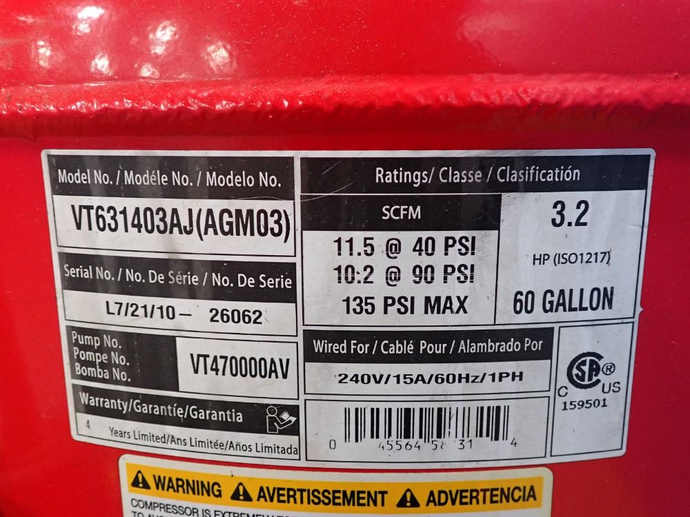 Husky Pro 60 Gallon Air-compressor - Vt631403aj(agm03)