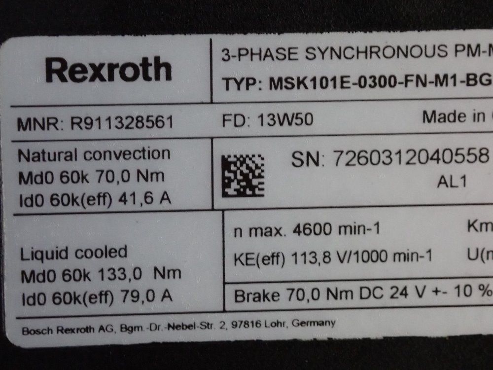 Rexroth Rexroth Msk101e0300fnm1bg2nnnn Servo Motor