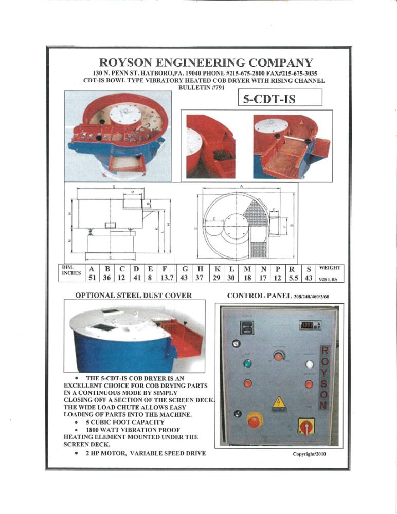 Royson Royson 5ctdis Vibratory Cob Meal Dryer