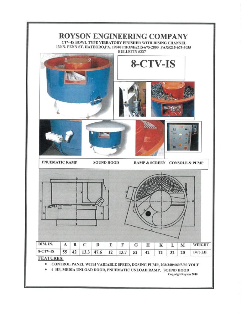 Royson Royson 8ctvis Vibratory Finishing Mill