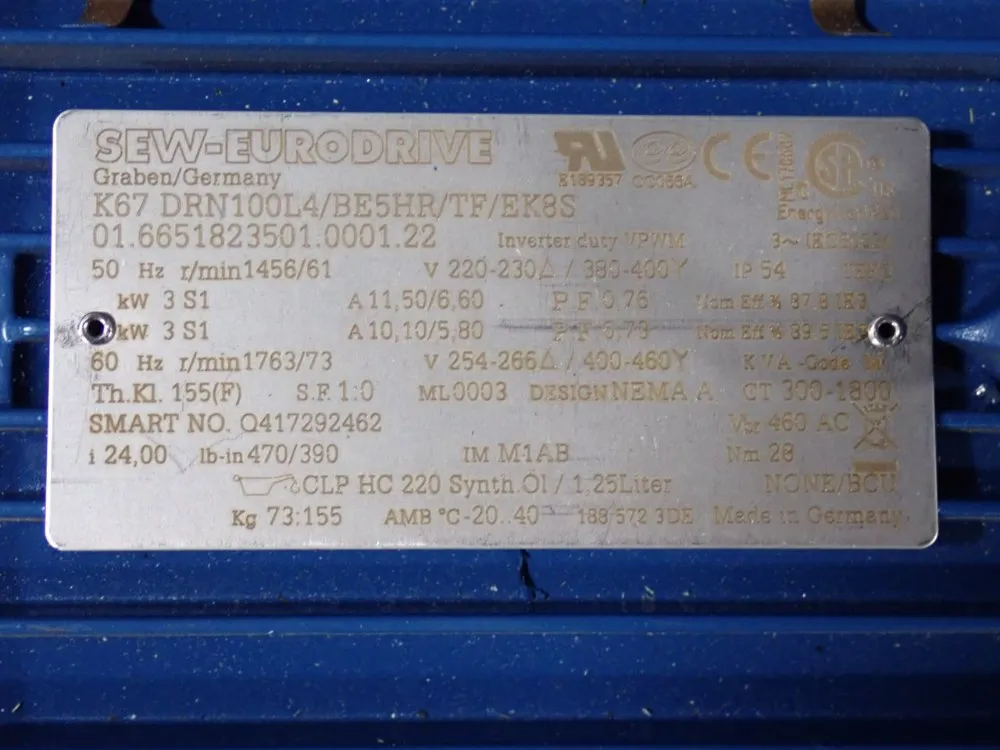 Sew Eurodrive Gear Drive - K67 Drn100l4/be5hr/tf/ek8s