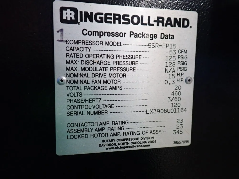 Ingersoll-rand 53 Cfm Air Compressor - Ssr-ep15