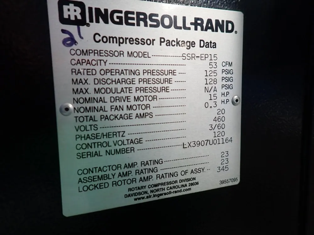 Ingersoll-rand 53 Cfm Air Compressor - Ssr-ep15