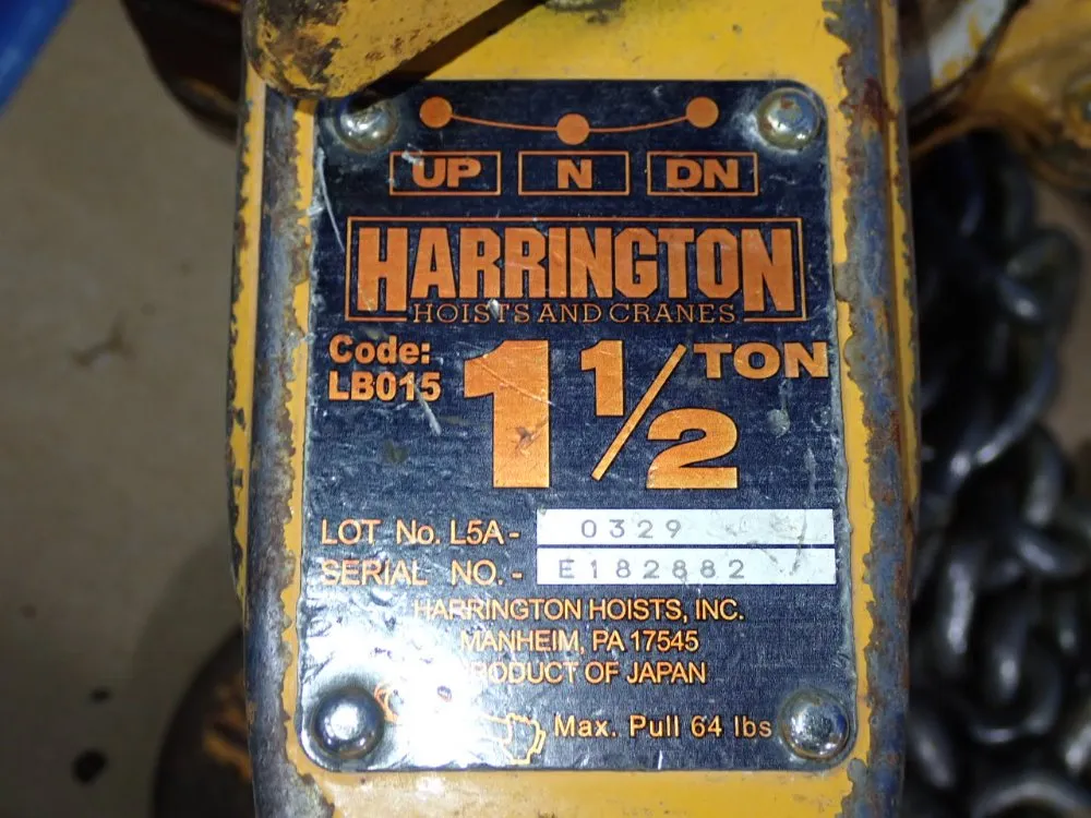 Harrington 1 1/2 Ton Chain Hoist - Lb015