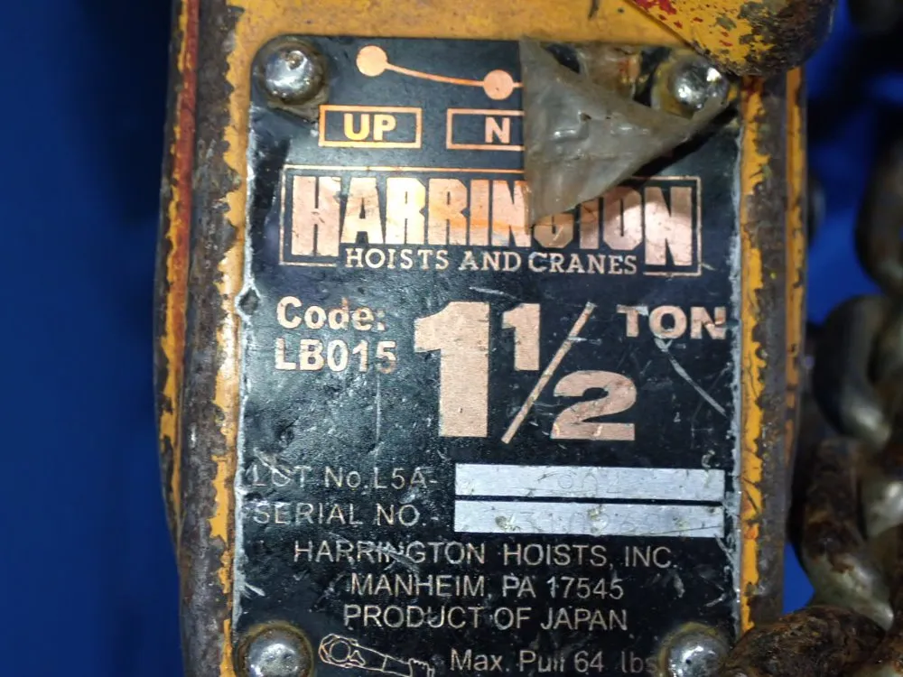 Harrington 1 1/2 Ton Chain Hoist - Lb015