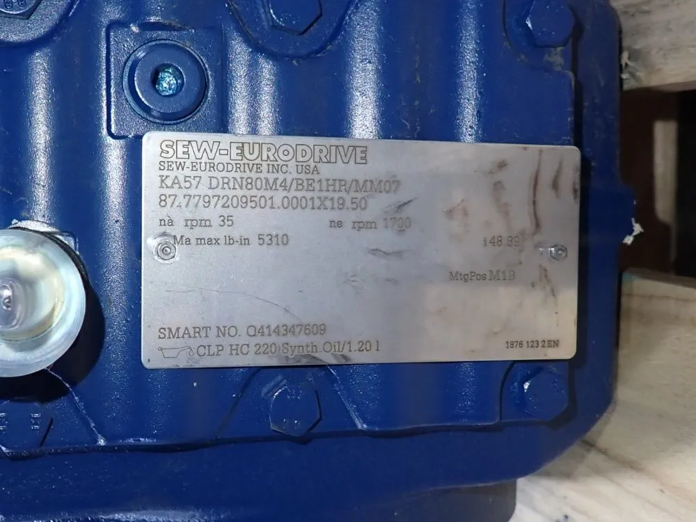 Sew Eurodrive 1 Hp Gear Drive - Ka57 Drn80m4/be1hr/mm07