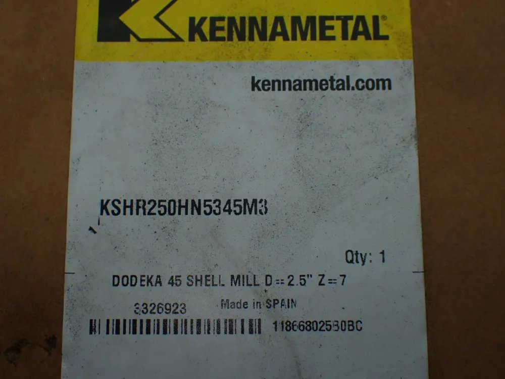 Kennametal D=2.5" Z=7 Dodeka 45 Shell Mill. - Kshr250hn5345m3