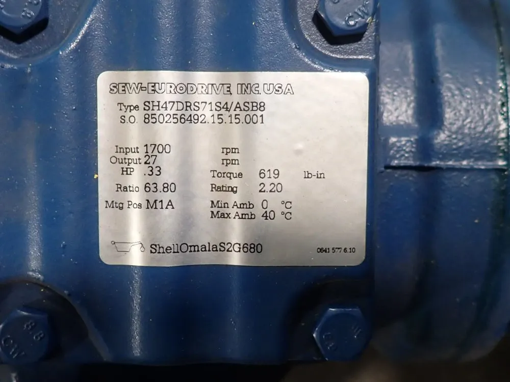 Sew Eurodrive .33 Hp Gear Drive - Sh47drs71s4/asb8