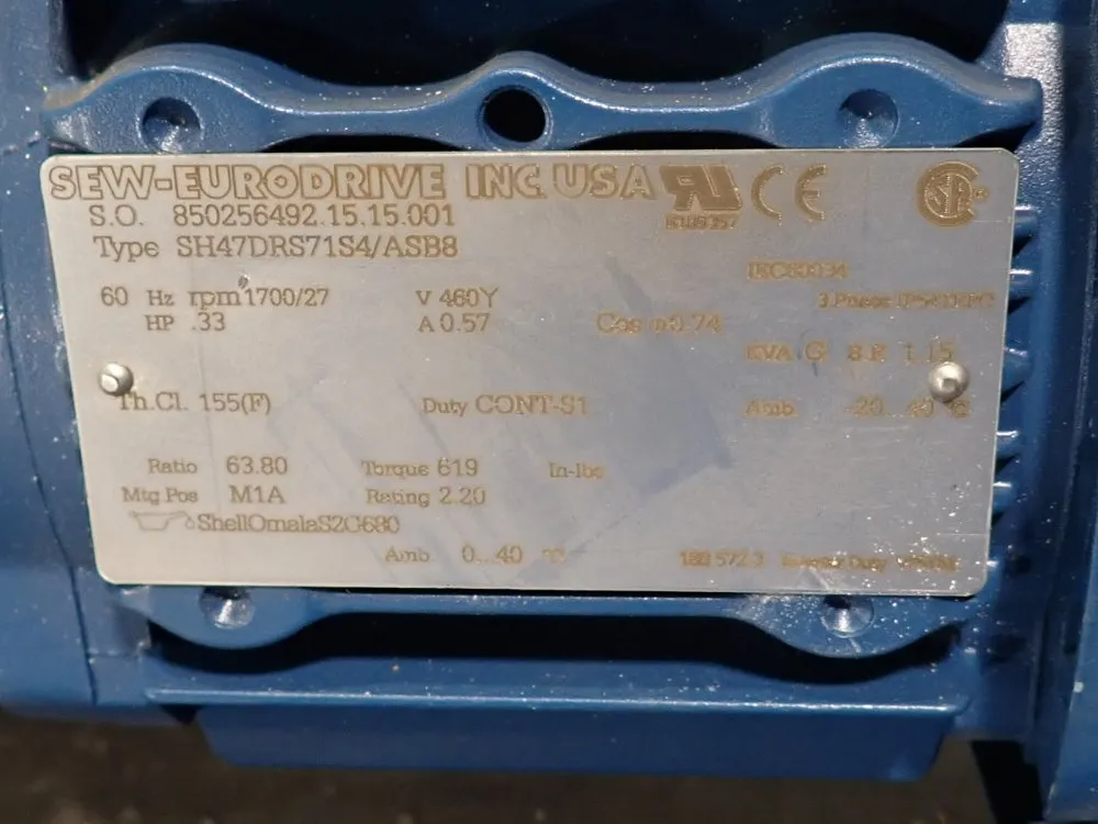 Sew Eurodrive .33 Hp Gear Drive - Sh47drs71s4/asb8