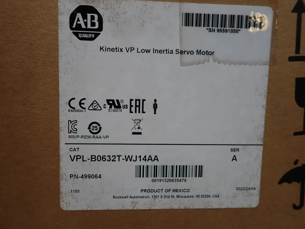 Allen Bradley Low Inertia Servo Motor - Vpl-b0632t-wj14aa