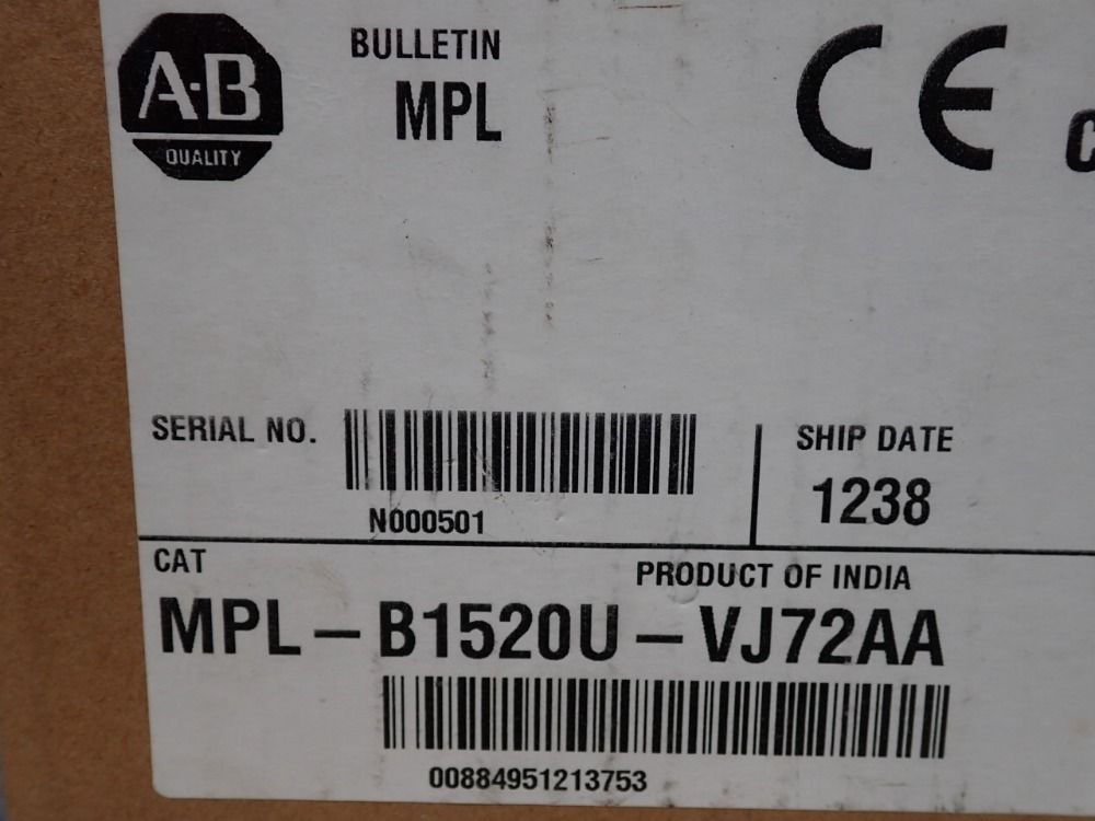 Allen Bradley Low Inertia Servo Motor - Mpl-b1520u-vj72aa