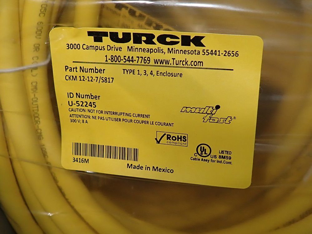 Turck Lot Of 8 Cables - Ckm 12-12-7/s817