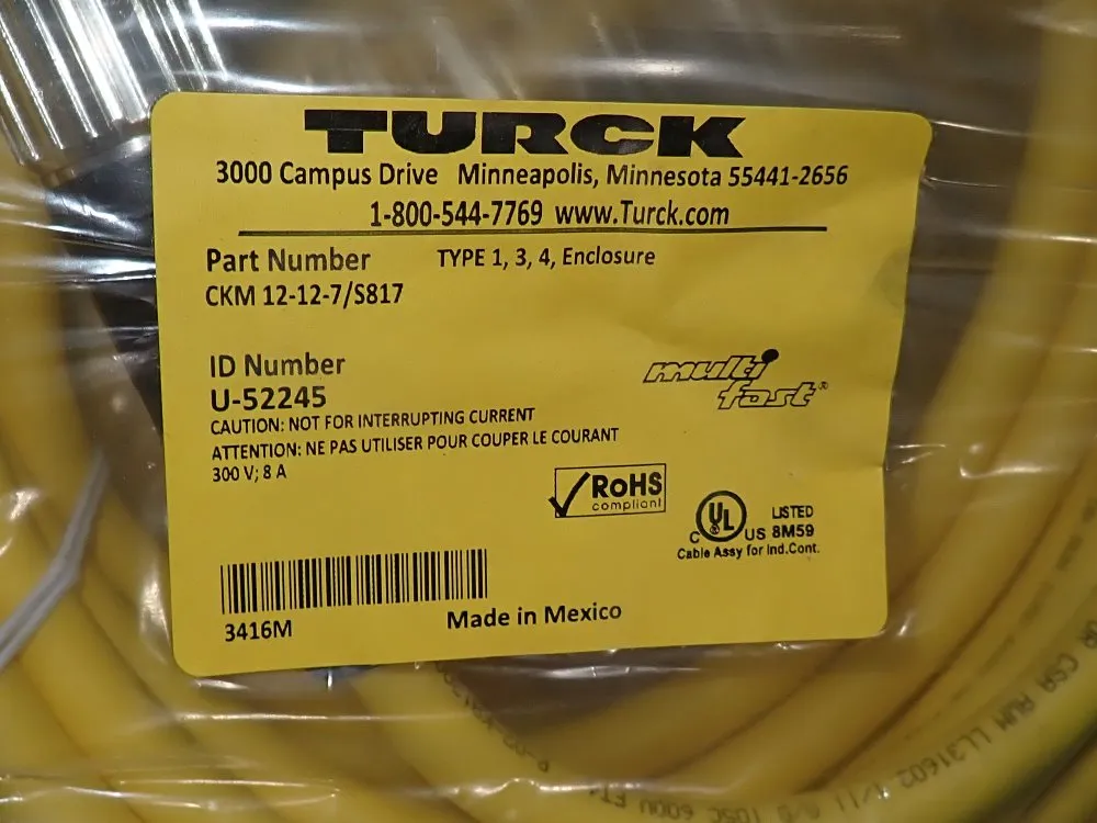 Turck Lot Of 3 Cables - Ckm12-12-7/s817