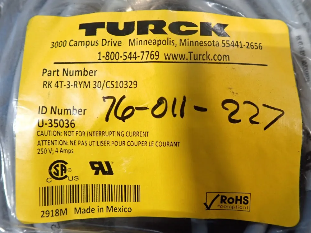 Turck Double-ended Cordset - Rk-4t-3-rym-30/cs10329