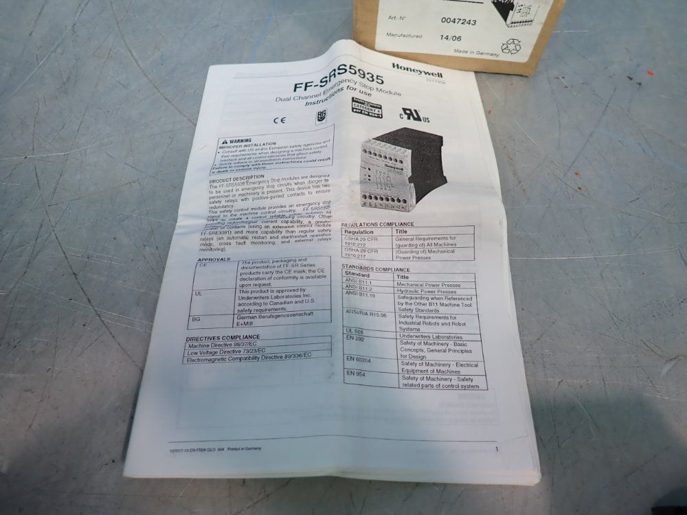 Honeywell Safety Relay - Ff-srs59352