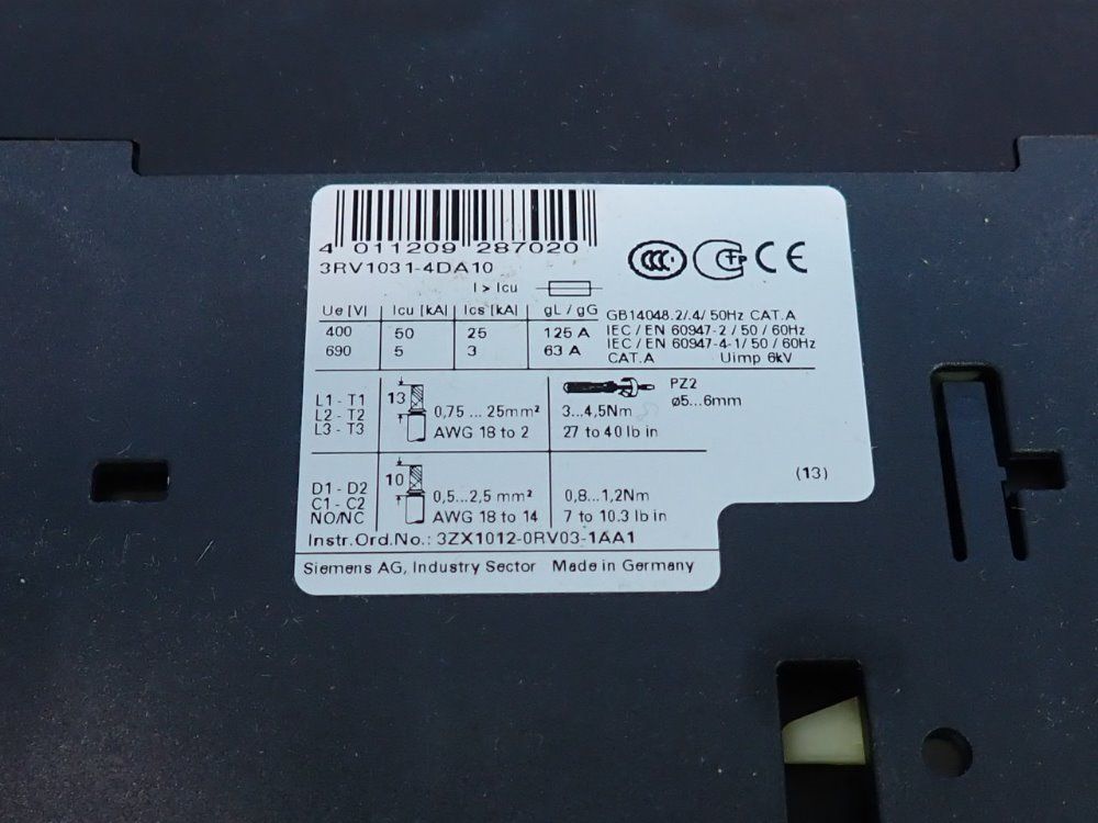 Siemens Circuit Breaker - 3rv1031-4da10