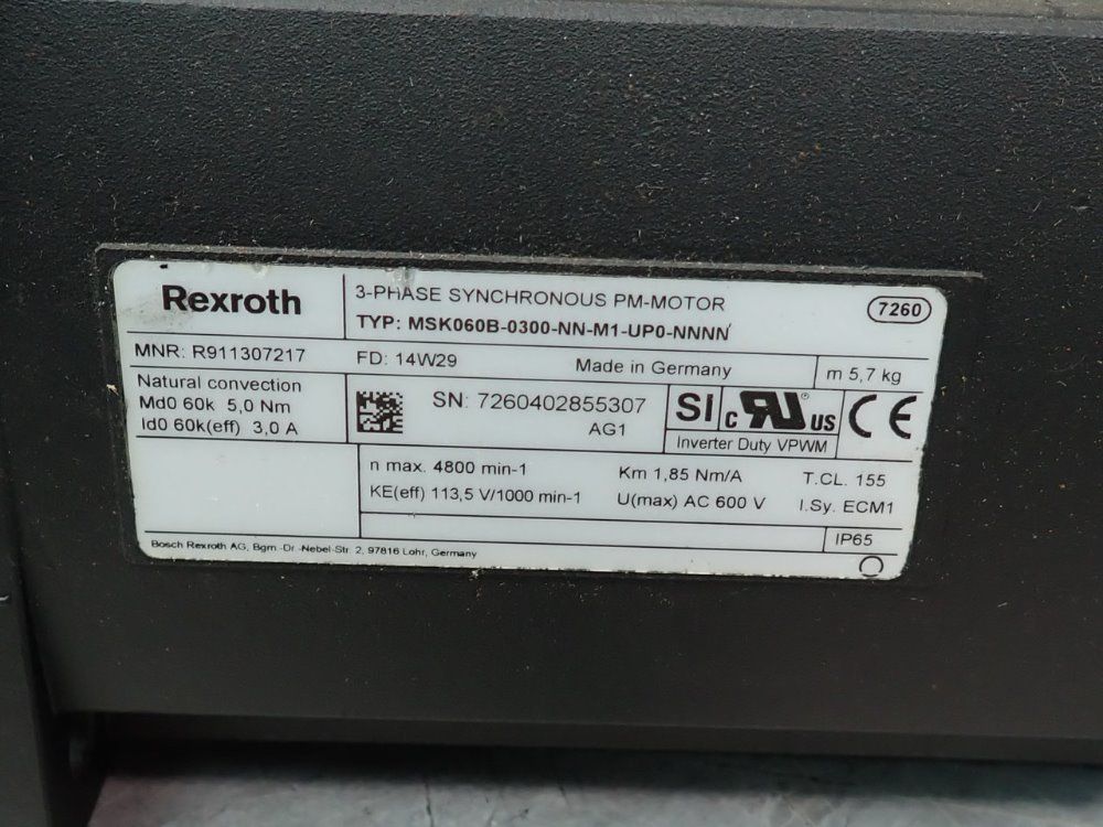 Rexroth Permanent Magnet Motor - Msk060b-0300-nn-m1-up0-nnnn
