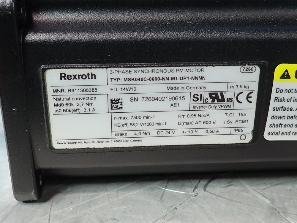 Rexroth Permanent Magnet Motor - Msk040c-0600-nn-m1-up1-nnnn