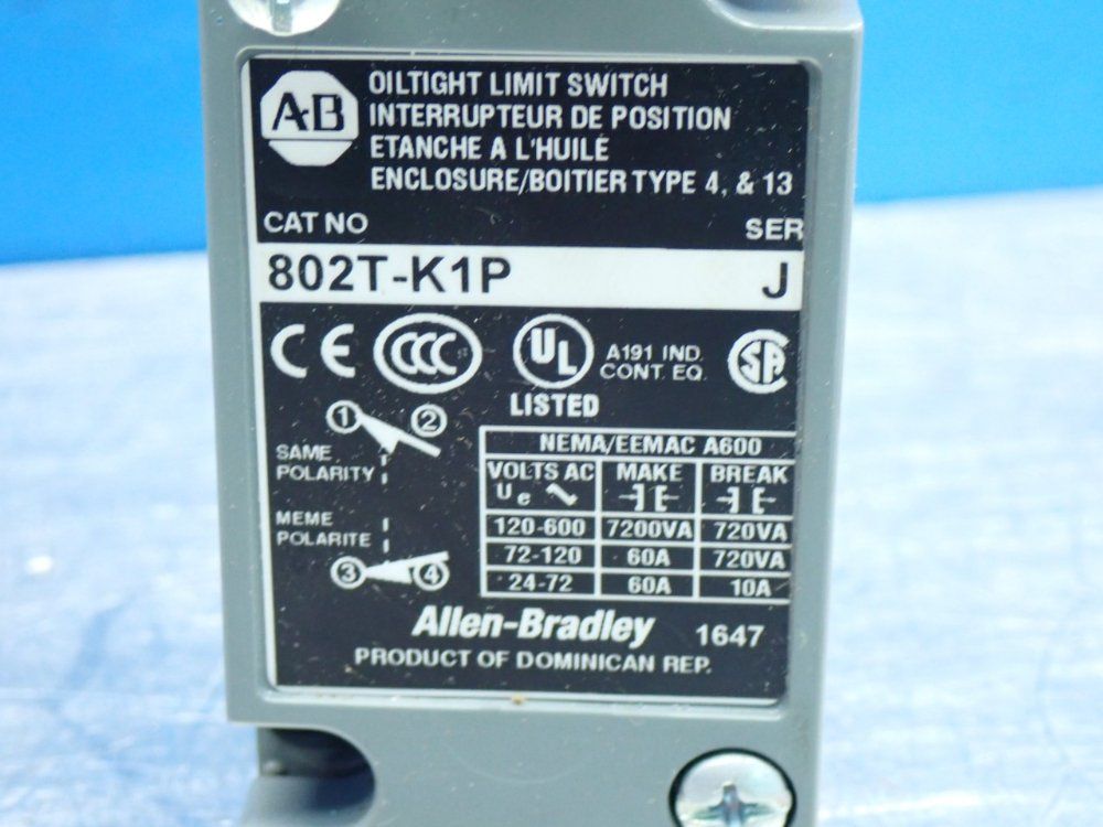 Allen Bradley Plug-in Oiltight Limit Switch Series-h - 802t-k1p