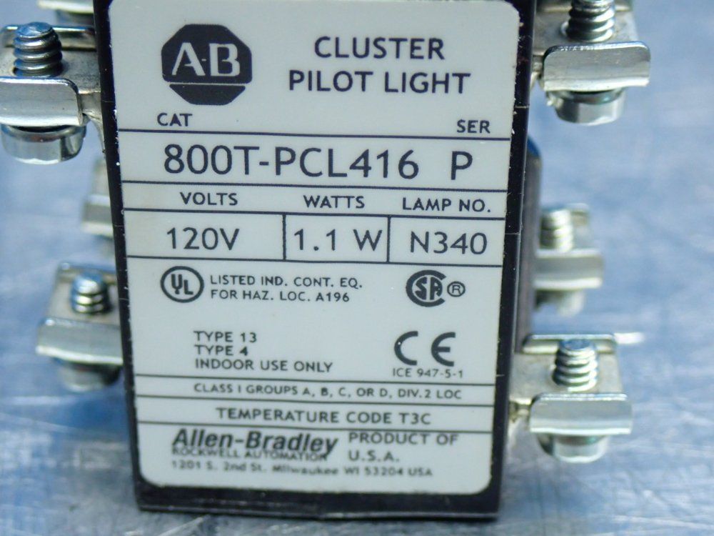 Allen Bradley Cluster Pilot Light - 800t-pcl416