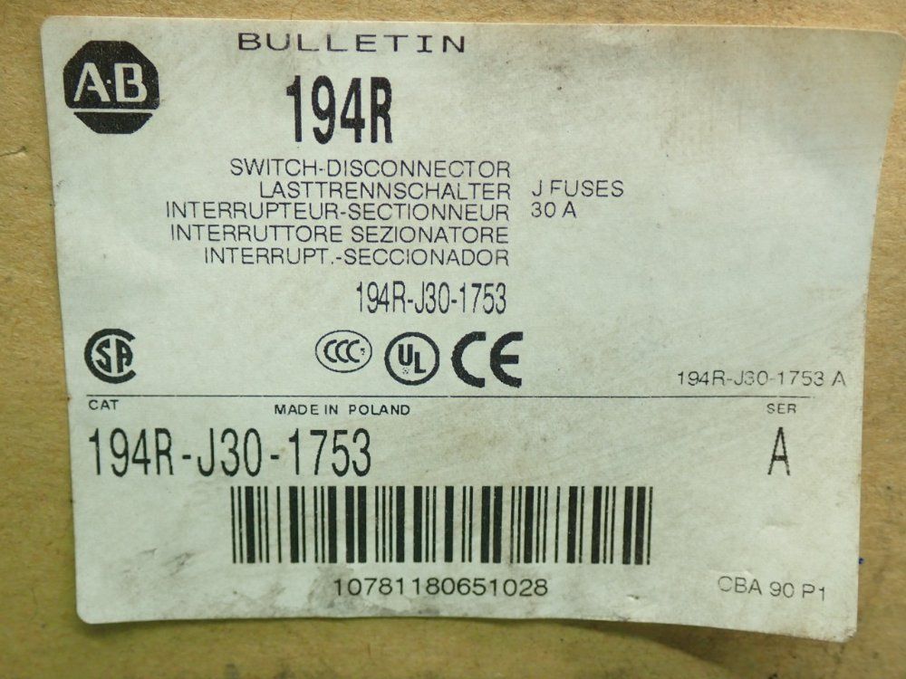 Allen Bradley Fused Disconnect Switch - 194r-j30-1753