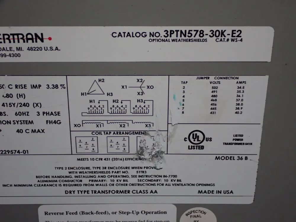 Powertran 30 Kva Transformer - 3ptn578-30k-e2