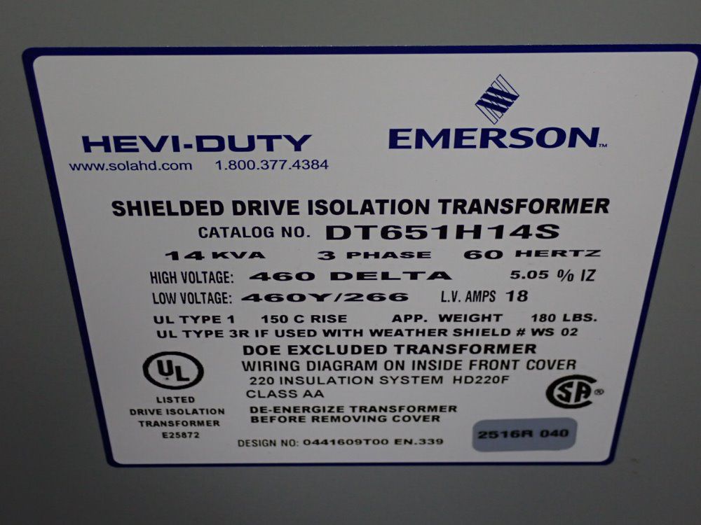 Hevi-duty 14 Kva Transformer - Dt651h14s