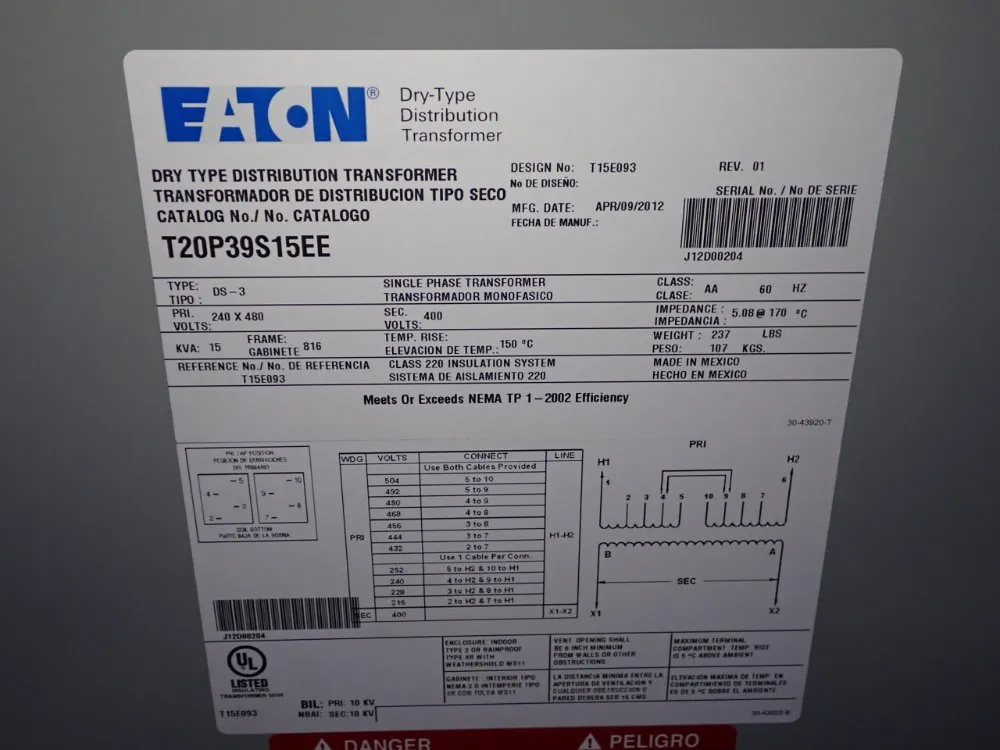 Eaton 15 Kva Transformer - T20p39s1see
