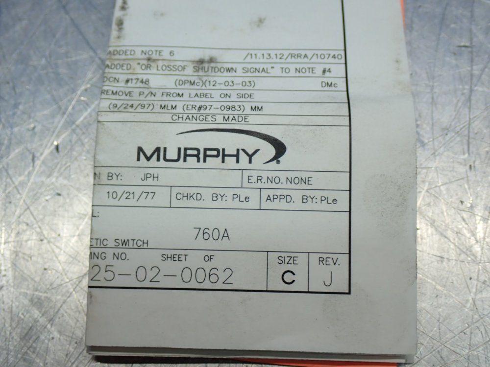 Murphy Magnetic Switch - 760a-60-12